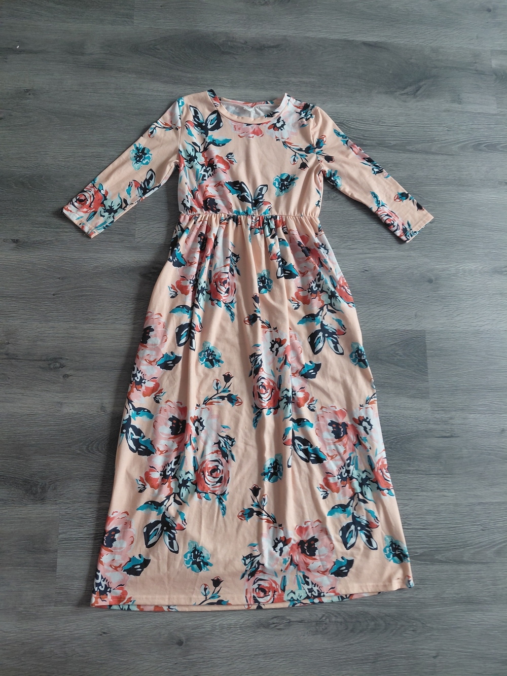Floral Long Sleeve Maxi Dress in Blush